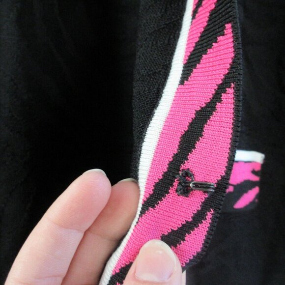 Ming Wang Women Blazer Cardigan L Black Pink Trim Acrylic Pocket Open Casual 452 - Picture 6 of 10